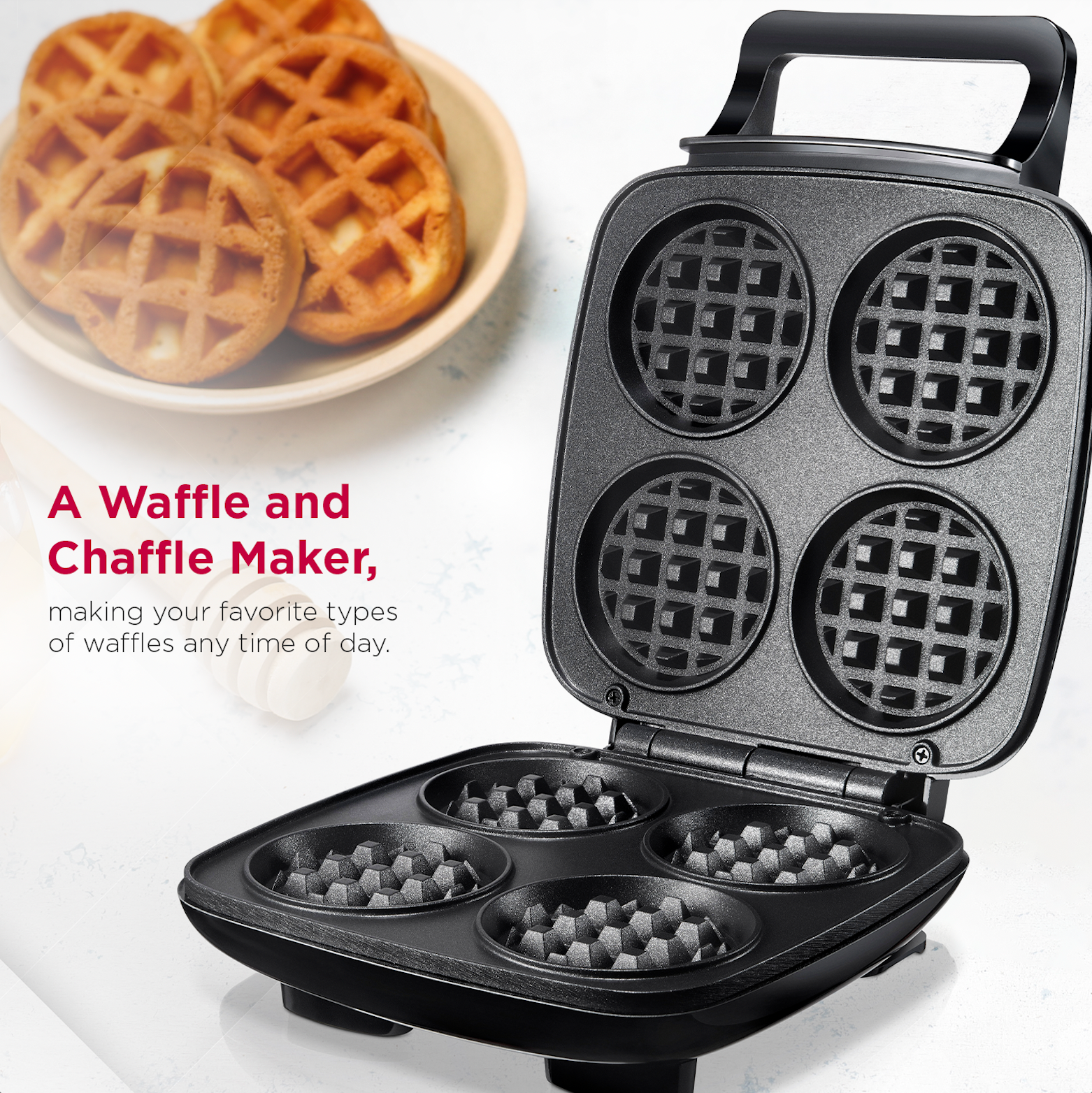 Mini Waffle Maker, Small Waffles Iron Keto Chaffles Single Compact Design  Red